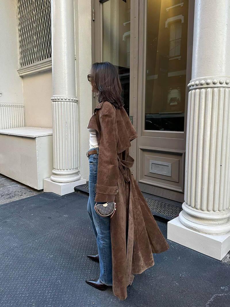 Kvinnors Longline Trench Coat i Brun för Höst & Vinter