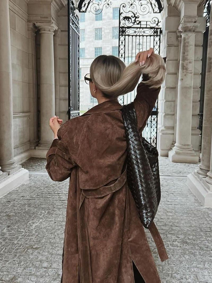 Kvinnors Longline Trench Coat i Brun för Höst & Vinter