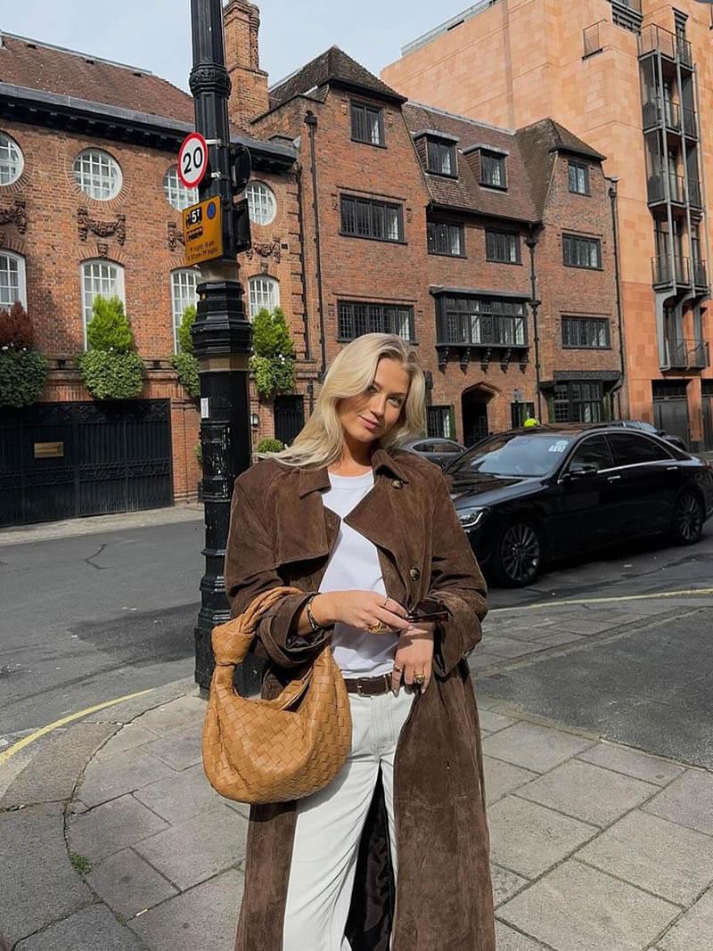 Kvinnors Longline Trench Coat i Brun för Höst & Vinter