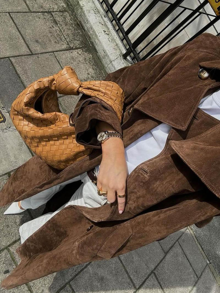 Kvinnors Longline Trench Coat i Brun för Höst & Vinter