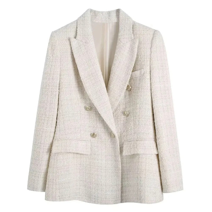 Kvinnors Dubbelknäppt Tweedblazer med Klassisk Stil