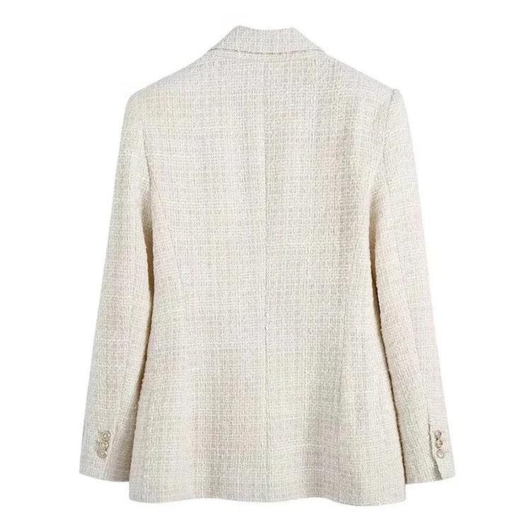 Kvinnors Dubbelknäppt Tweedblazer med Klassisk Stil