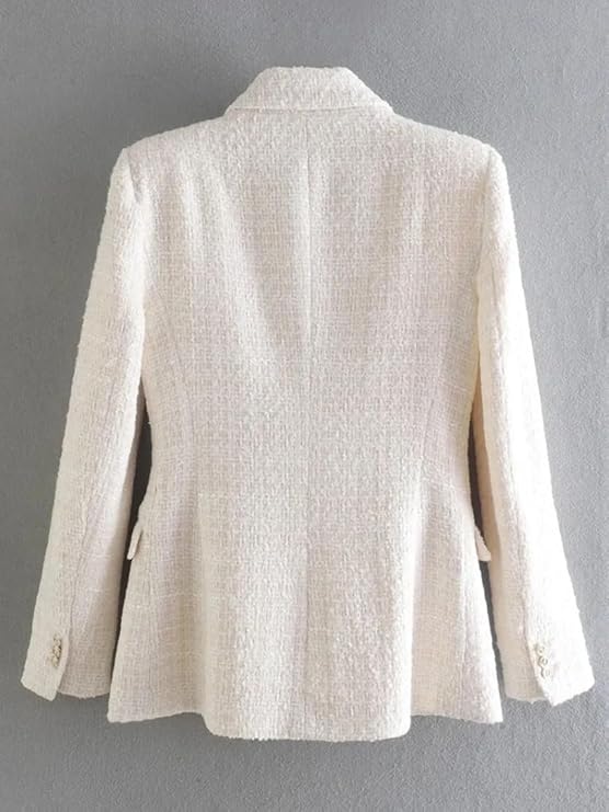 Kvinnors Dubbelknäppt Tweedblazer med Klassisk Stil