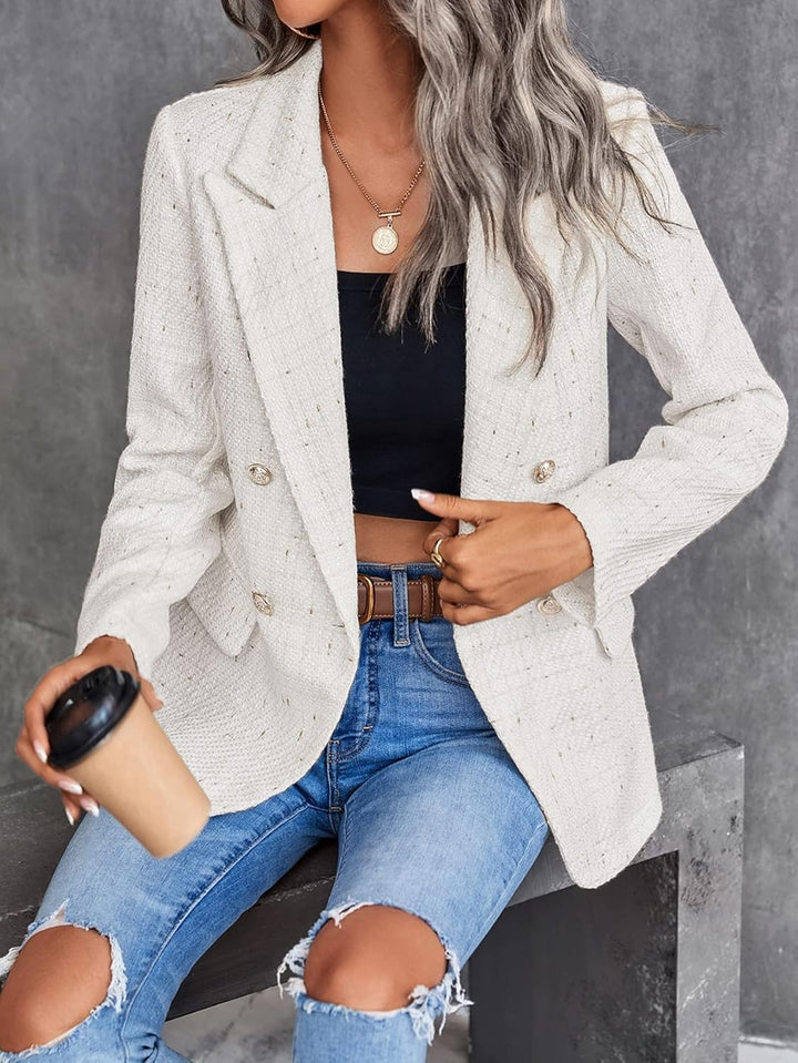 Kvinnors Dubbelknäppt Tweedblazer med Klassisk Stil