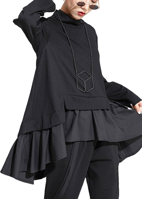Kvinnors Långärmad Top med Asymmetrisk Design och Volanger