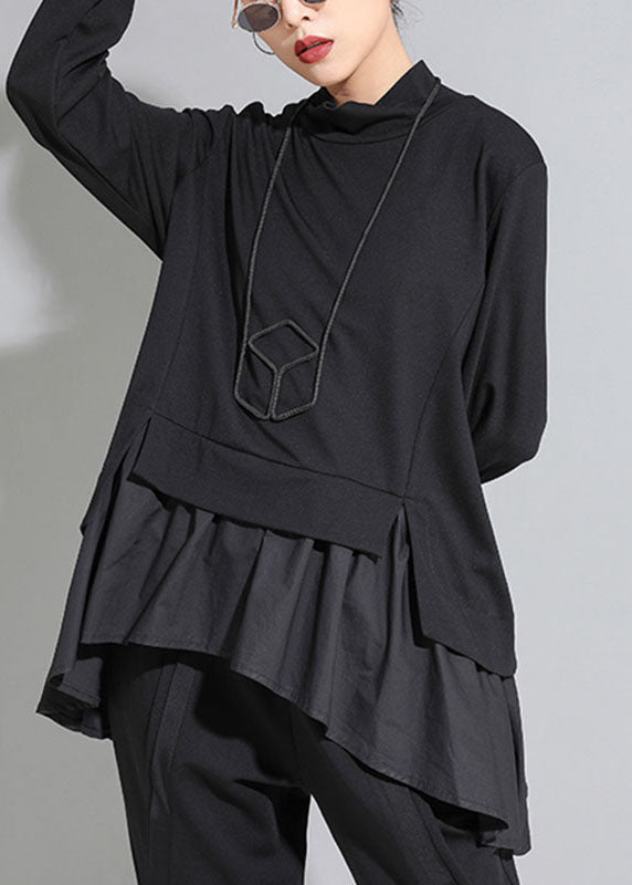 Kvinnors Långärmad Top med Asymmetrisk Design och Volanger