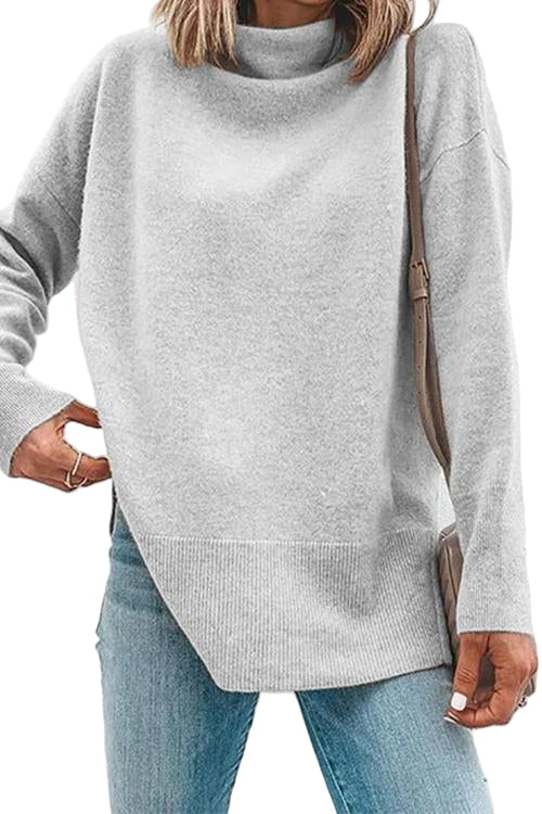 Kvinnors Turtleneck Topp med Sidoflikar i Flera Färger