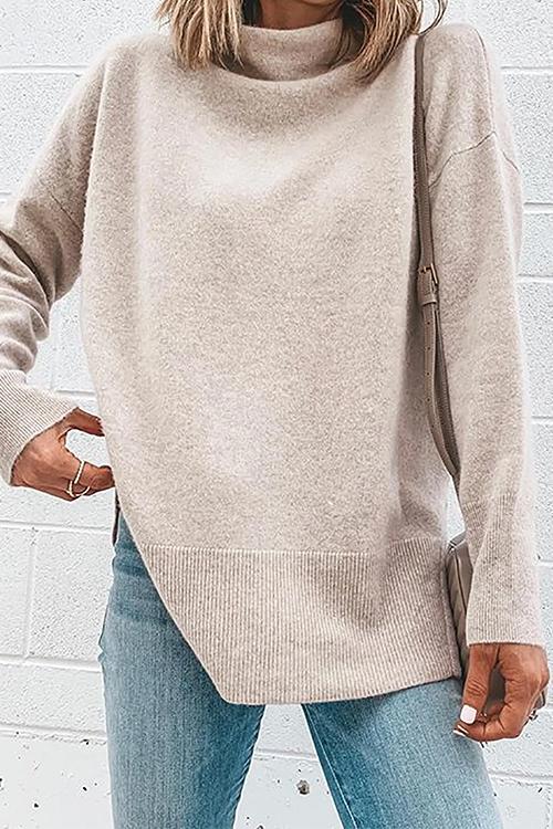 Kvinnors Turtleneck Topp med Sidoflikar i Flera Färger