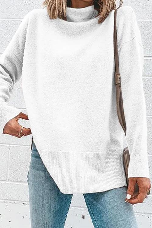 Kvinnors Turtleneck Topp med Sidoflikar i Flera Färger