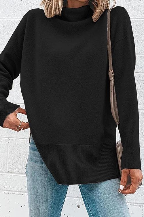 Kvinnors Turtleneck Topp med Sidoflikar i Flera Färger
