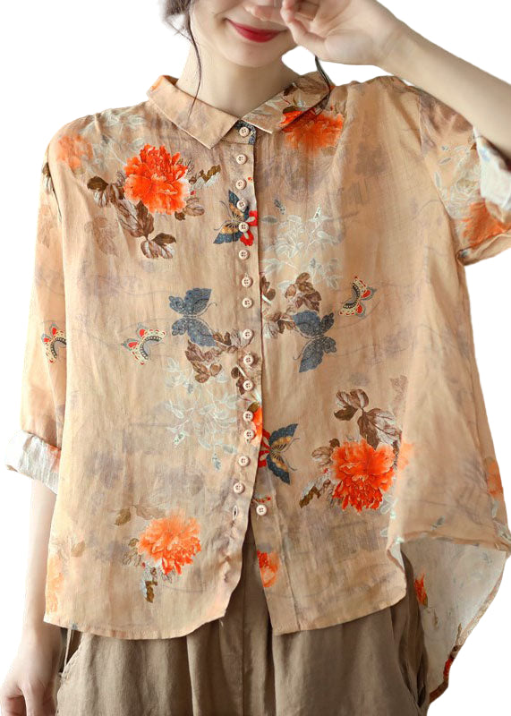 Kvinnors Orange Blus med Peter Pan Krage