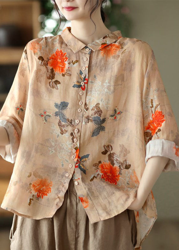 Kvinnors Orange Blus med Peter Pan Krage