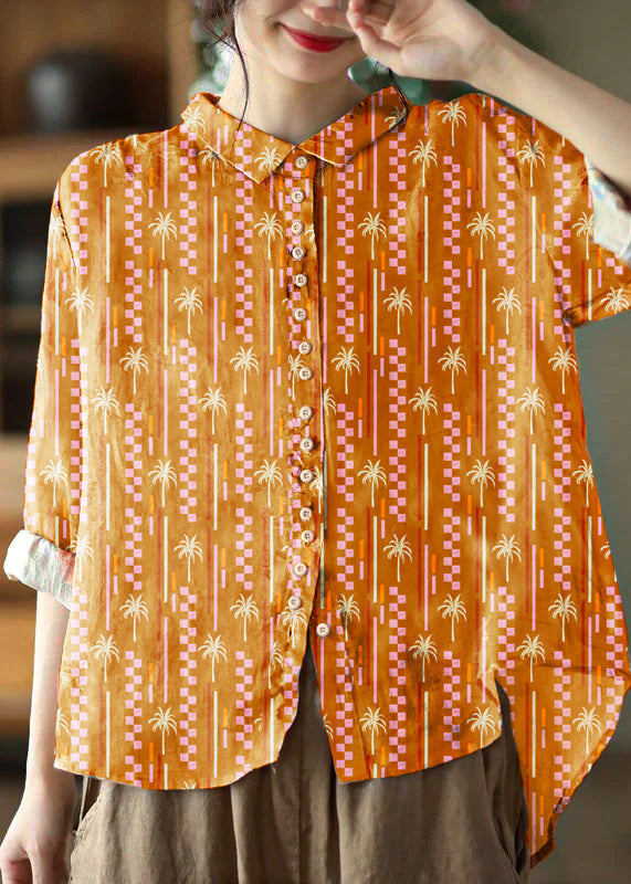 Kvinnors Orange Blus med Peter Pan Krage