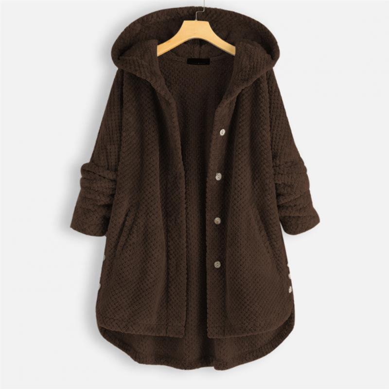 Kvinnors Oversized Huvjacka med Mjuk Struktur