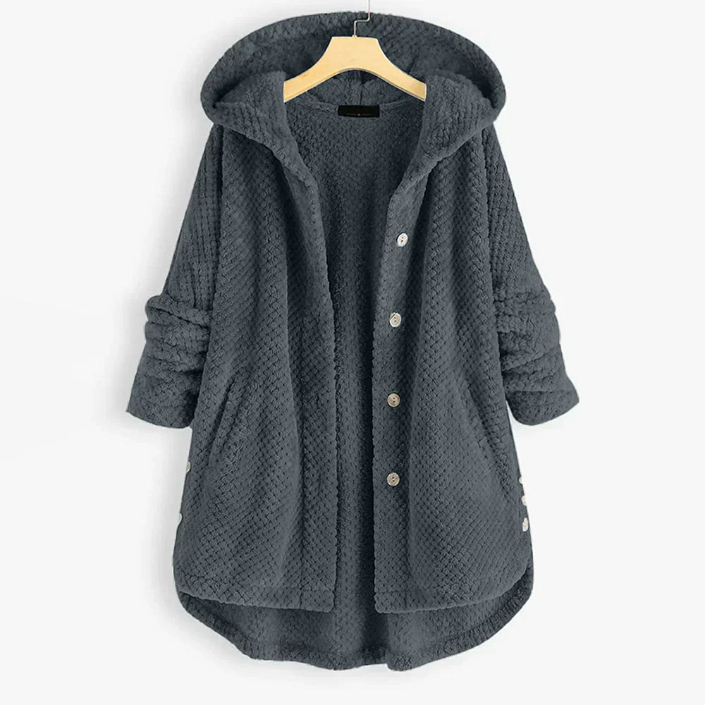 Kvinnors Oversized Huvjacka med Mjuk Struktur