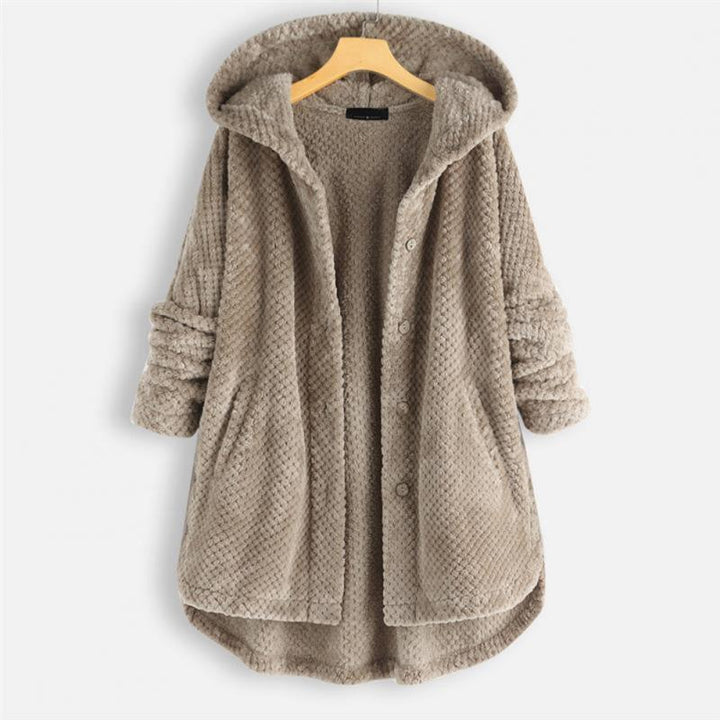 Kvinnors Oversized Huvjacka med Mjuk Struktur