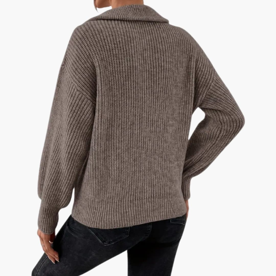 Klassisk Kvinnlig Halvzip-Ribbstickad Tröja för Höst och Vinter