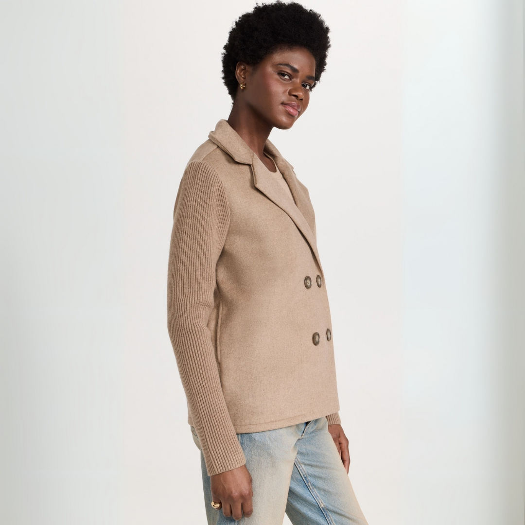 Kvinnors Stickad Blazer Kappa med Eleganta Detaljer