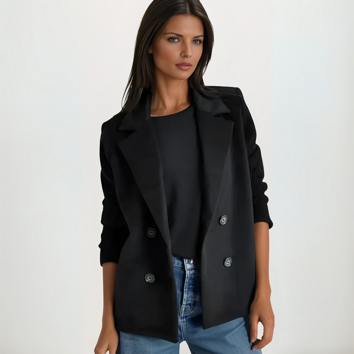 Kvinnors Stickad Blazer Kappa med Eleganta Detaljer