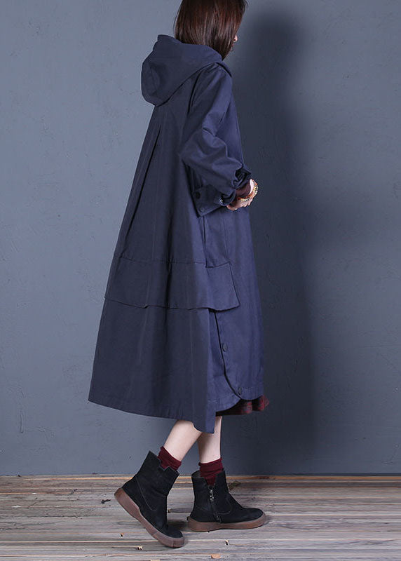 Kvinnors Trenchcoat med Hoodie och Dragkedja