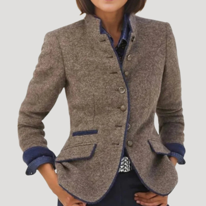 Dam tweed blazer med hög krage