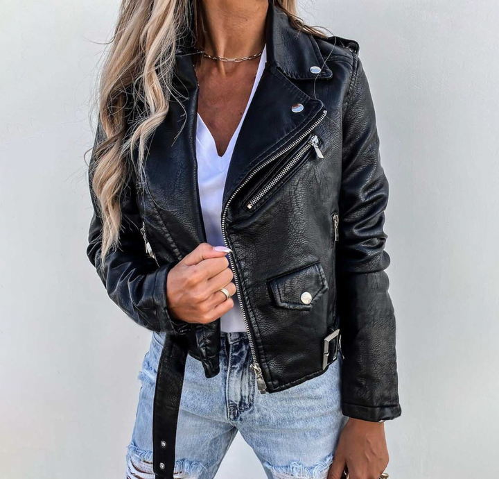 Läderjacka | Bälte | Zip-Up | Bikerjacka | Läderjacka för Kvinnor