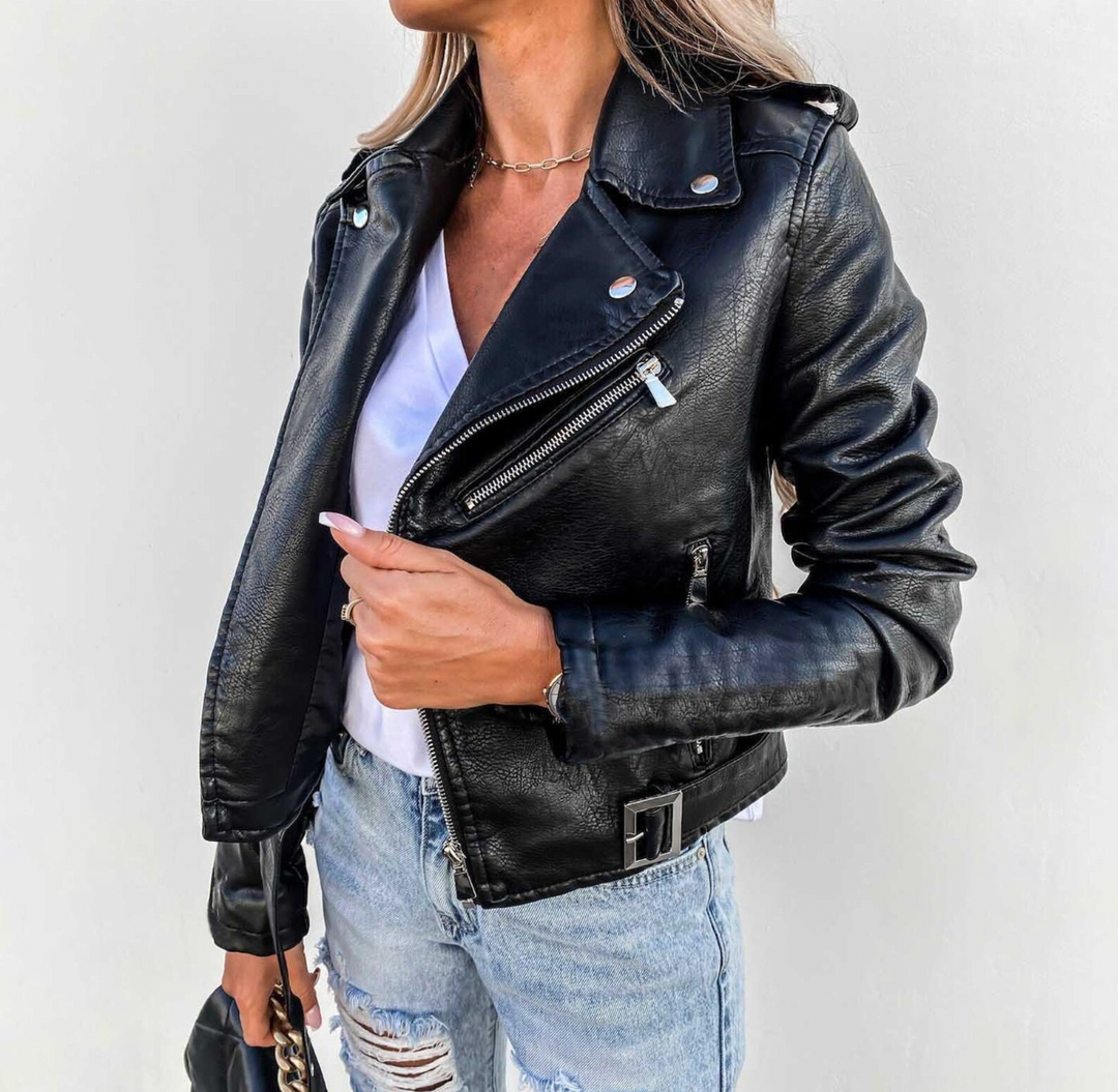 Läderjacka | Bälte | Zip-Up | Bikerjacka | Läderjacka för Kvinnor