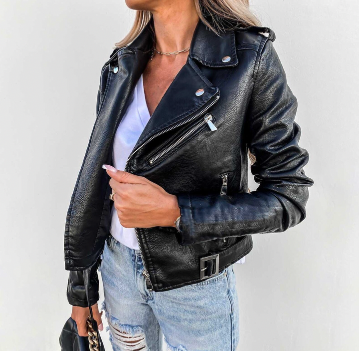 Läderjacka | Bälte | Zip-Up | Bikerjacka | Läderjacka för Kvinnor