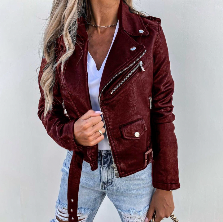 Läderjacka | Bälte | Zip-Up | Bikerjacka | Läderjacka för Kvinnor