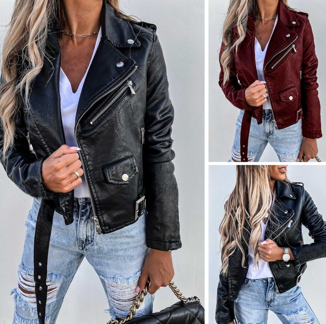 Läderjacka | Bälte | Zip-Up | Bikerjacka | Läderjacka för Kvinnor