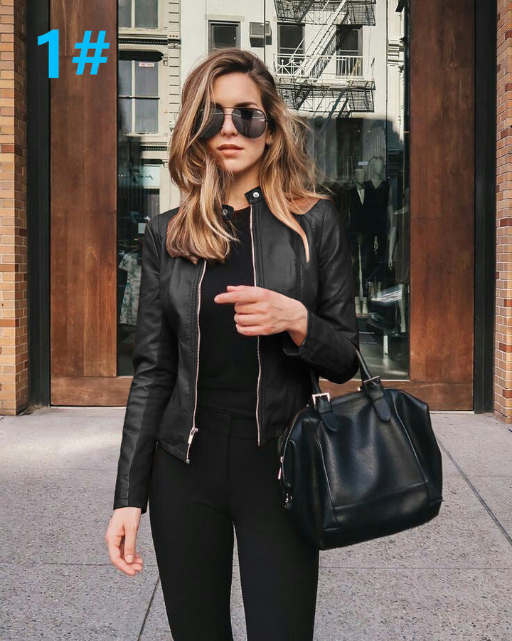 Läderjacka | Zip-Up | Slim Fit | Faux Leather Jacket | Läderjacka för Dam