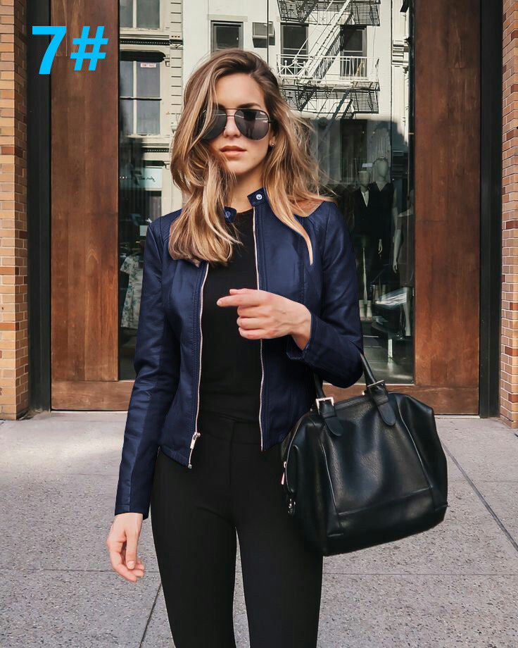 Läderjacka | Zip-Up | Slim Fit | Faux Leather Jacket | Läderjacka för Dam
