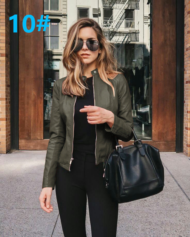 Läderjacka | Zip-Up | Slim Fit | Faux Leather Jacket | Läderjacka för Dam