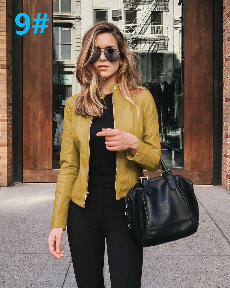Läderjacka | Zip-Up | Slim Fit | Faux Leather Jacket | Läderjacka för Dam