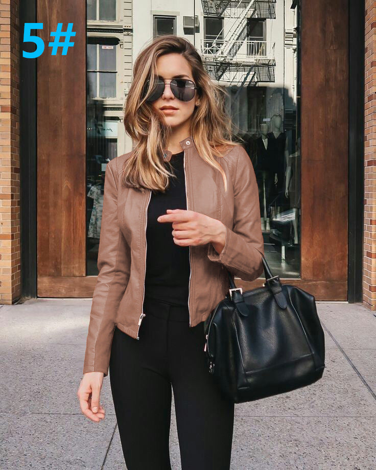 Läderjacka | Zip-Up | Slim Fit | Faux Leather Jacket | Läderjacka för Dam