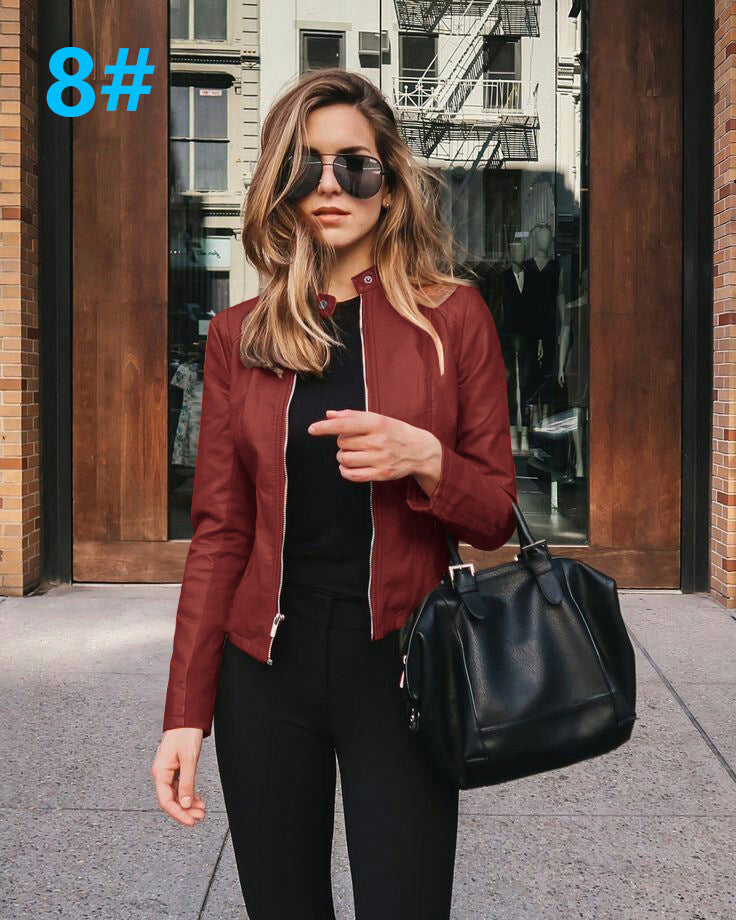 Läderjacka | Zip-Up | Slim Fit | Faux Leather Jacket | Läderjacka för Dam