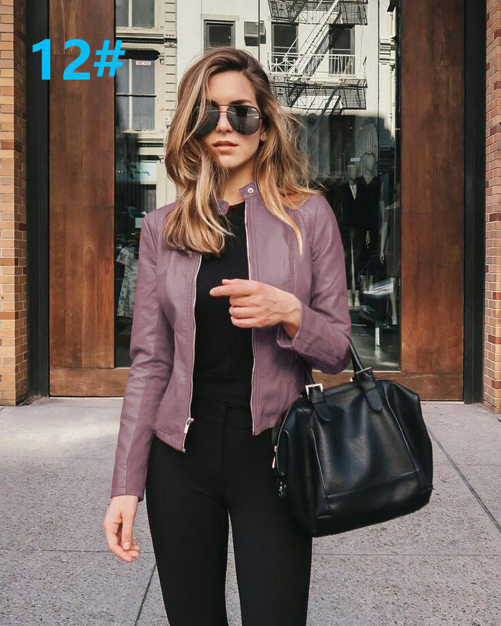 Läderjacka | Zip-Up | Slim Fit | Faux Leather Jacket | Läderjacka för Dam