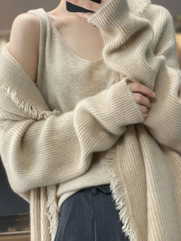 Lång Cardigan | Varm | Öppen Framtill | Stickad Cardigan | Damkläder