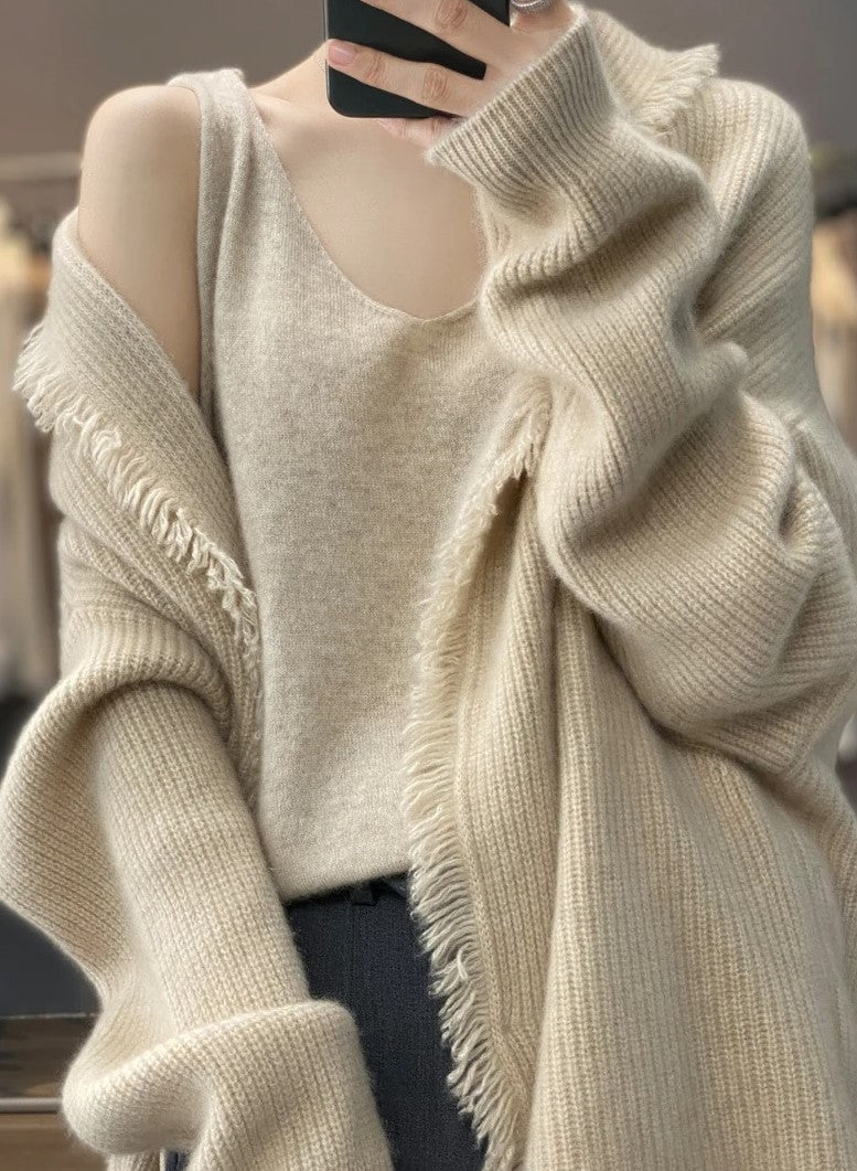 Lång Cardigan | Varm | Öppen Framtill | Stickad Cardigan | Damkläder