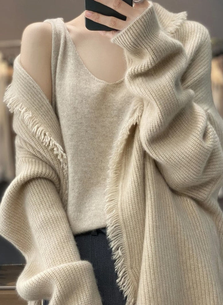Lång Cardigan | Varm | Öppen Framtill | Stickad Cardigan | Damkläder