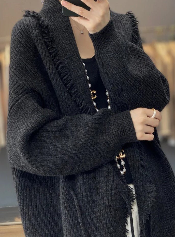 Lång Cardigan | Varm | Öppen Framtill | Stickad Cardigan | Damkläder