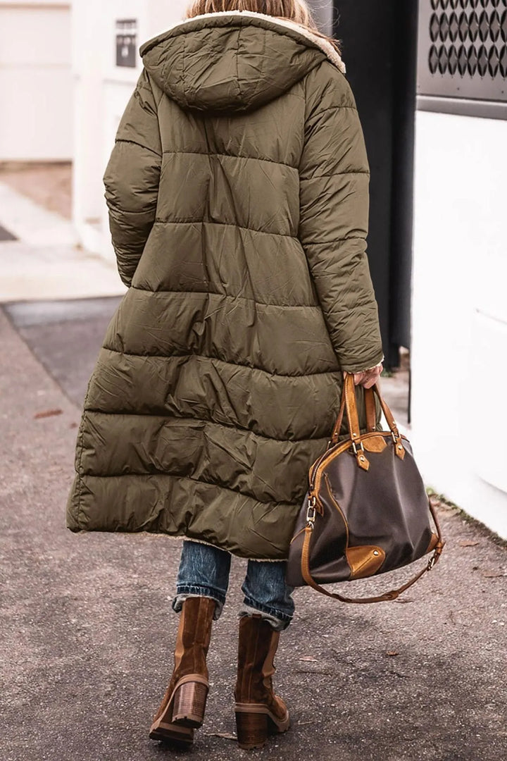 Lång Puffertröja | Hooded | Varm | Fleece fodrad jacka | Vinterjacka för kvinnor