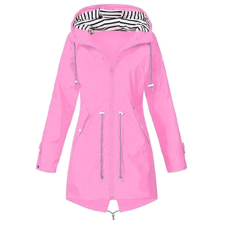Lång Regnjacka - Huva - Dragkedja - Vattentäta Jackor - Damjacka