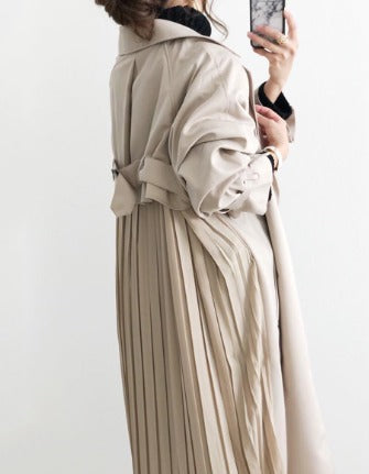 Lång Trench Coat - Enkelknäppt Beige Vattenavvisande Trench Coat för kvinnor