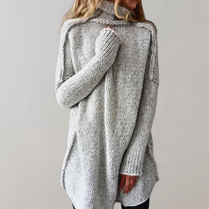 Lång Tröja - Loose Fit - Stickad - Turtleneck-tröja - Damstickat