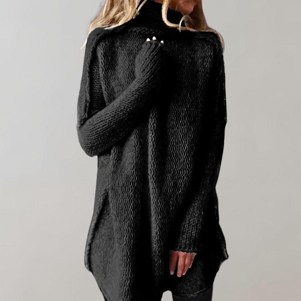 Lång Tröja - Loose Fit - Stickad - Turtleneck-tröja - Damstickat