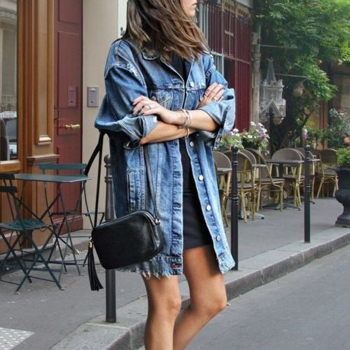 Lång jeansjacka | Rippad | Oversized | Jeansjacka | Jeansjacka för kvinnor