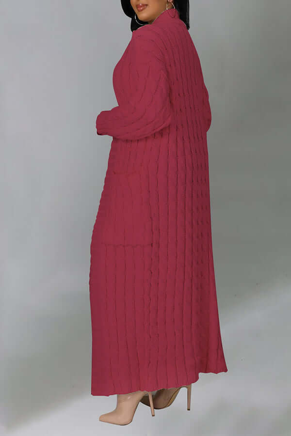 Lång kofta | öppen framsida | ficka | stickad kofta | långa koftor för kvinnor