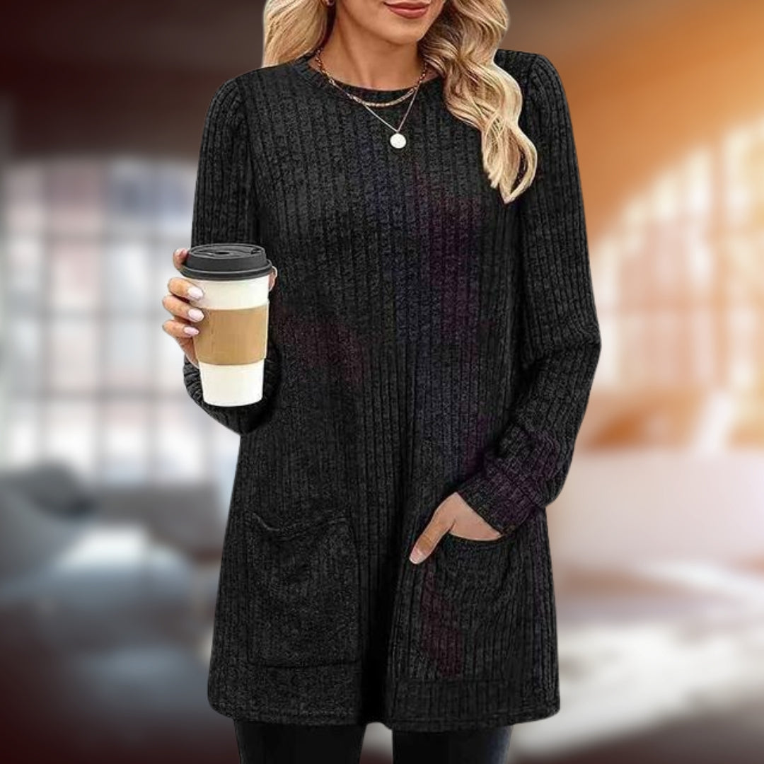 Lång tröja | Loose Fit | Fickor | Långärmad Pullover | Damkläder