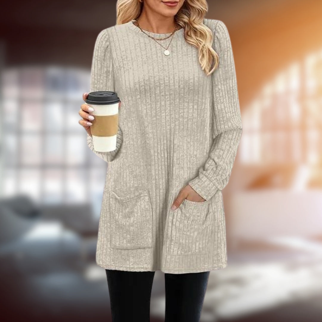 Lång tröja | Loose Fit | Fickor | Långärmad Pullover | Damkläder